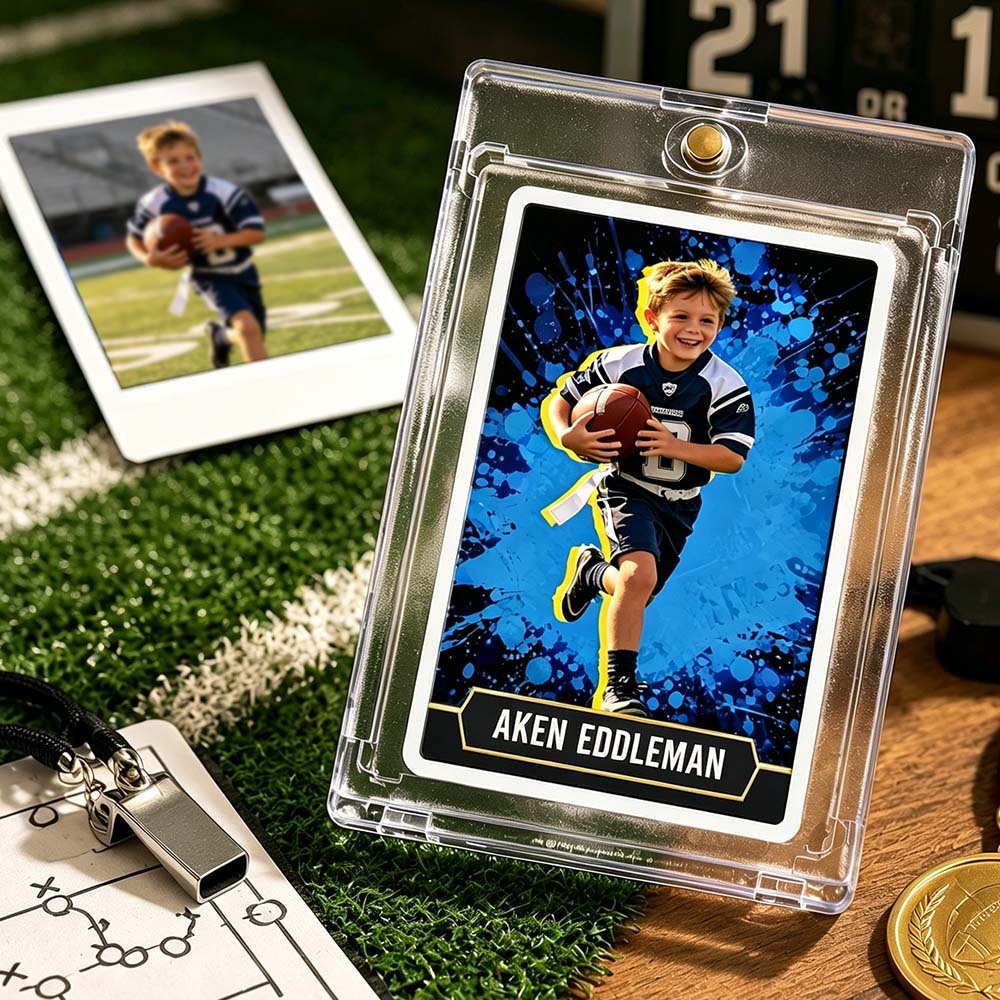 custom football player trading card from photo