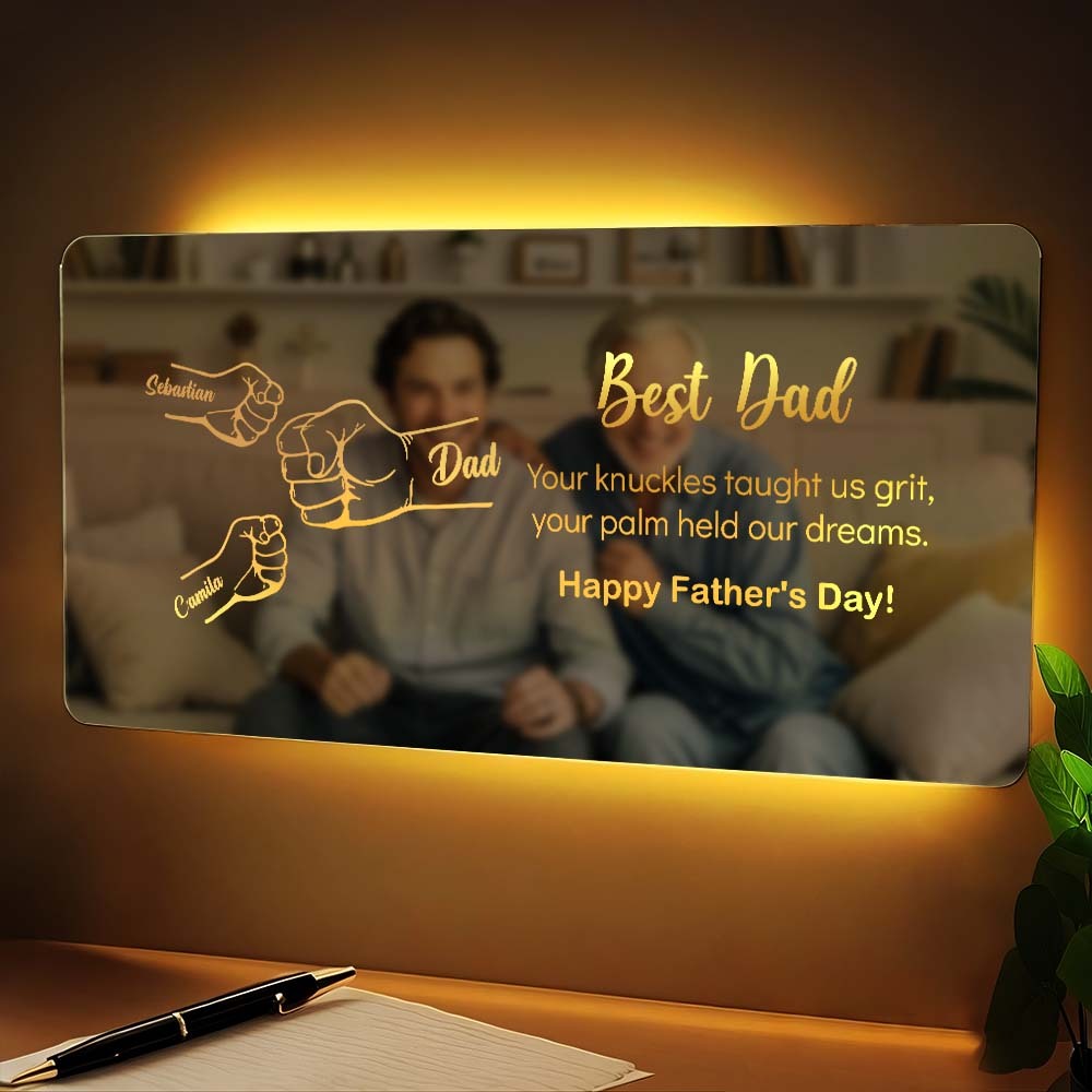 Best Dad Custom Fist Mirror Lamp Personalized Mirror Light Father's Day Gift - MyMoonLampAu