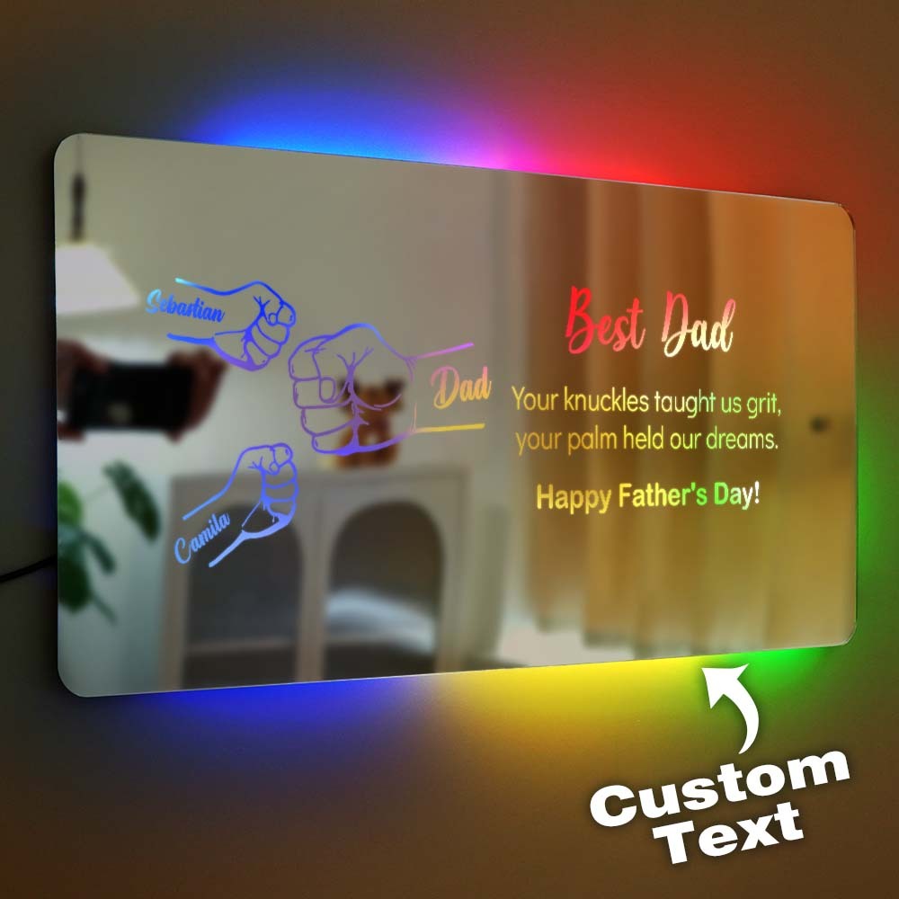 Best Dad Custom Fist Mirror Lamp Personalized Mirror Light Father's Day Gift - MyMoonLampAu