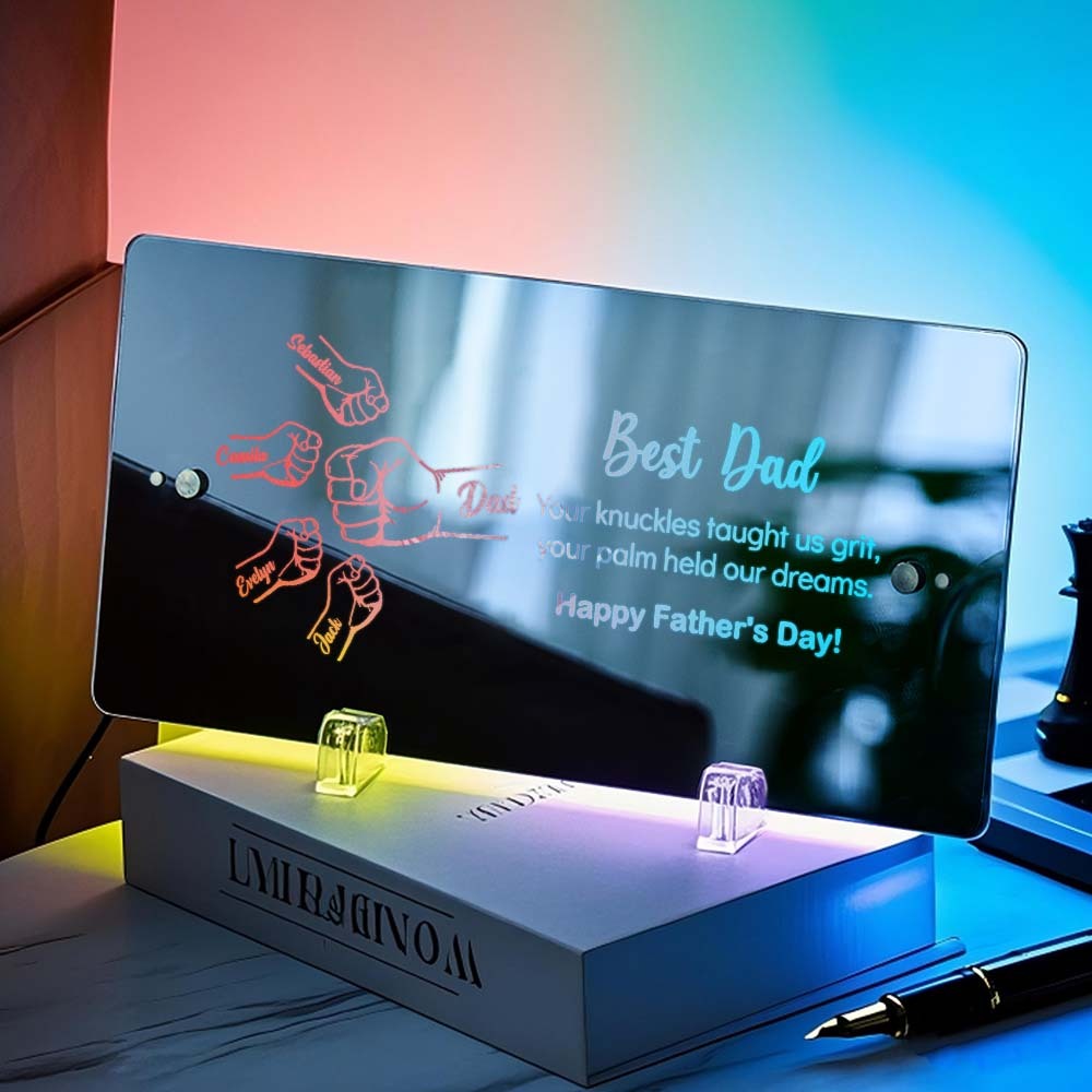 Best Dad Custom Fist Mirror Lamp Personalized Mirror Light Father's Day Gift - MyMoonLampAu