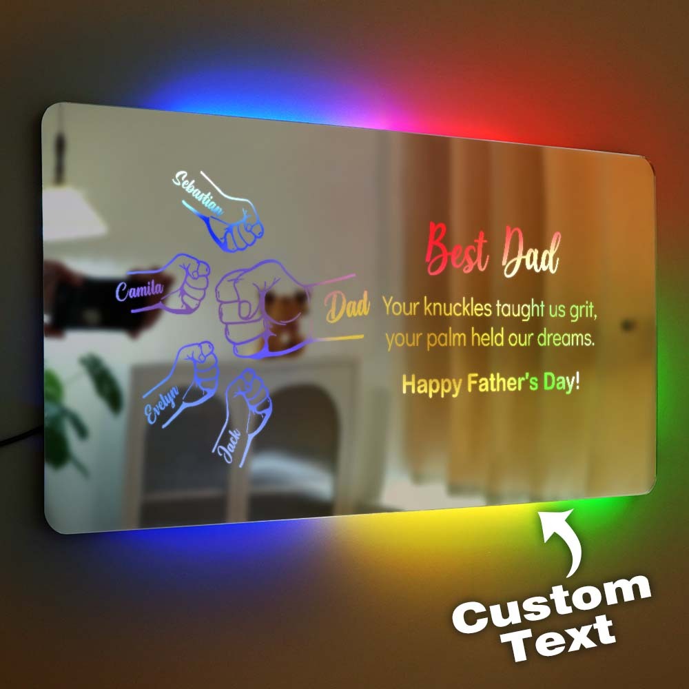 Best Dad Custom Fist Mirror Lamp Personalized Mirror Light Father's Day Gift - MyMoonLampAu