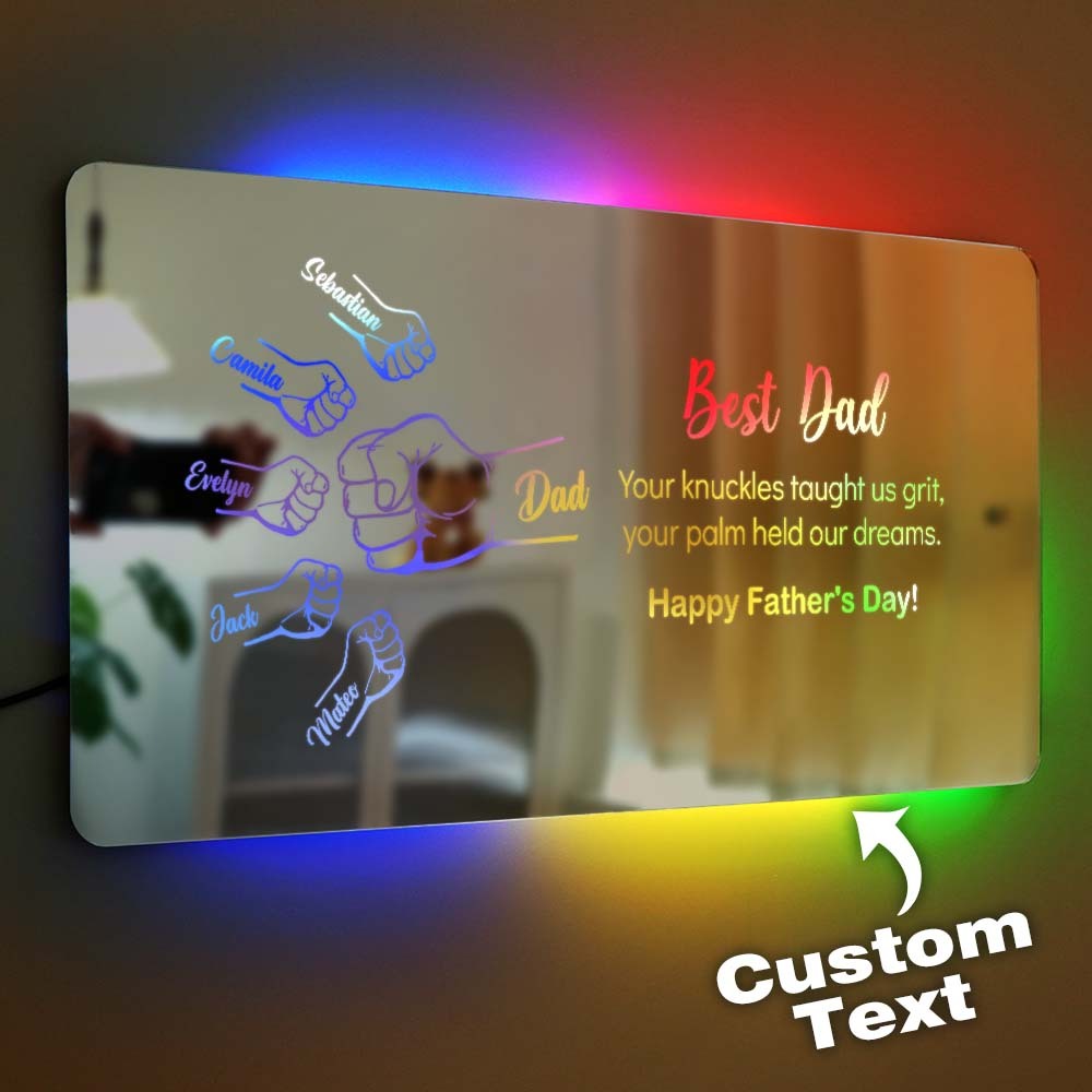 Best Dad Custom Fist Mirror Lamp Personalized Mirror Light Father's Day Gift - MyMoonLampAu