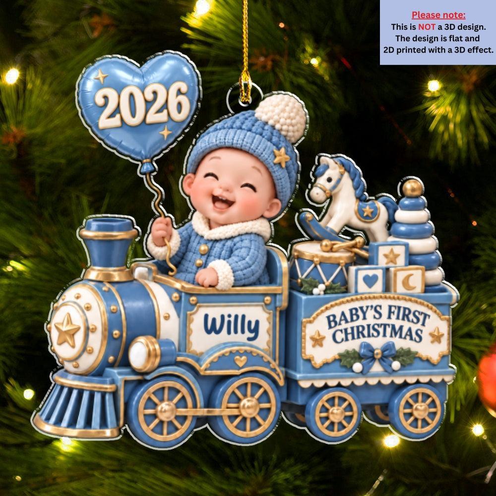 Personalized Baby First Christmas Ornament - Train Design for New Parents, Holiday Gift 2026 - MyFaceSocksAU