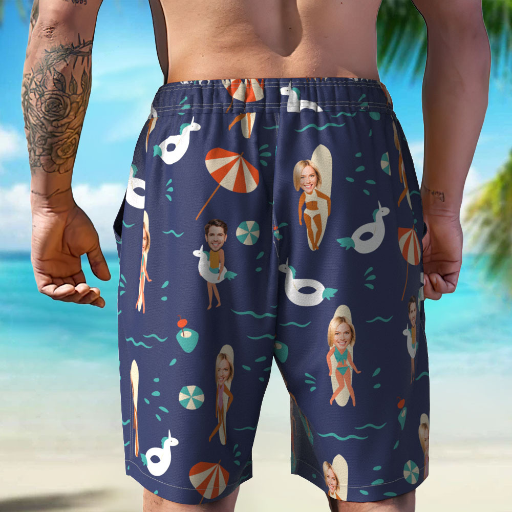 Personalized Face Mens Swim Trunks Custom Tropical Swim Shorts Bathing Suit - MyFaceSocksAU