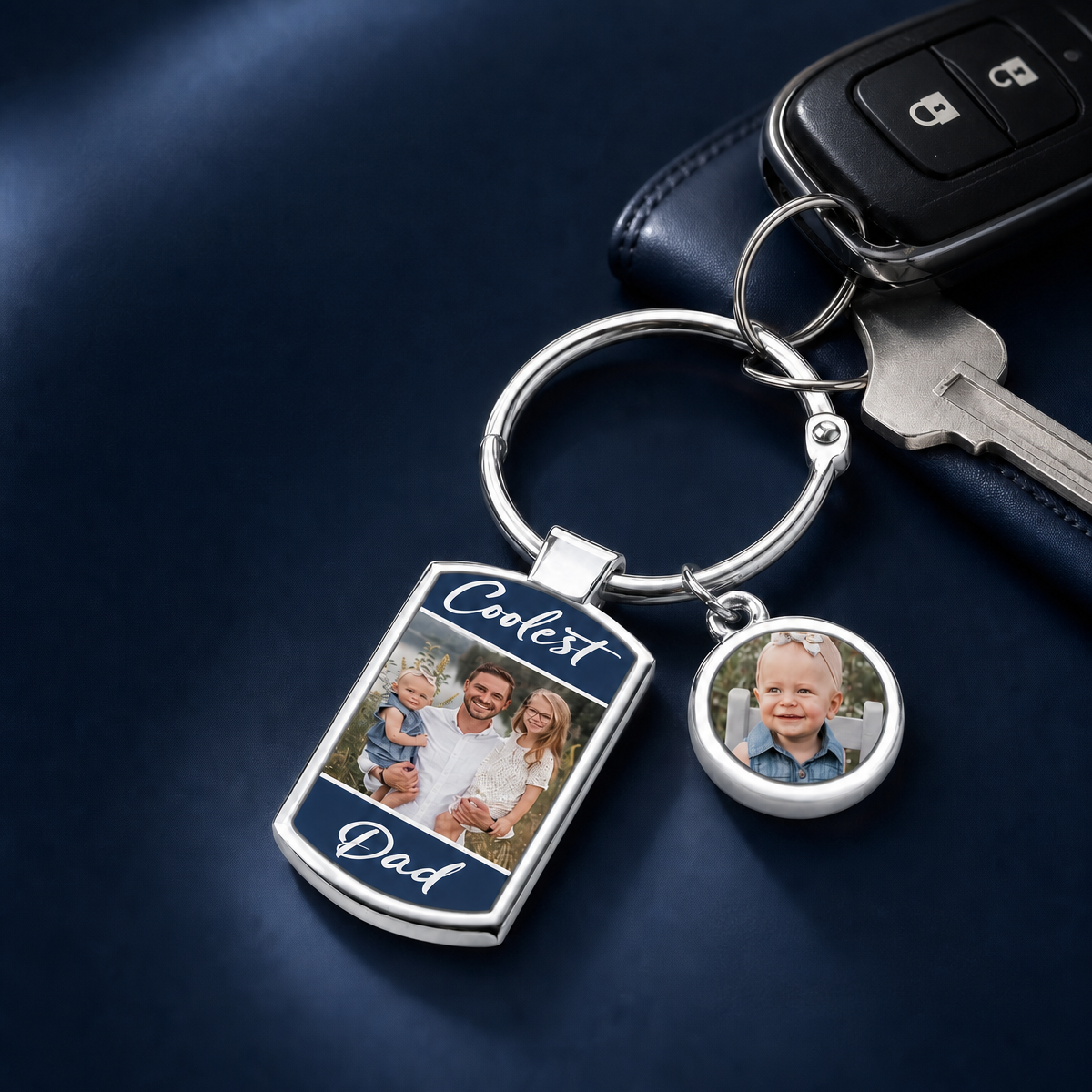 Personalized Coolest Dad Photo Keychain – Custom Picture Charms Keyring Gift for Dad from Kids, Father's Day Memory Keepsake - MyFaceSocksAU