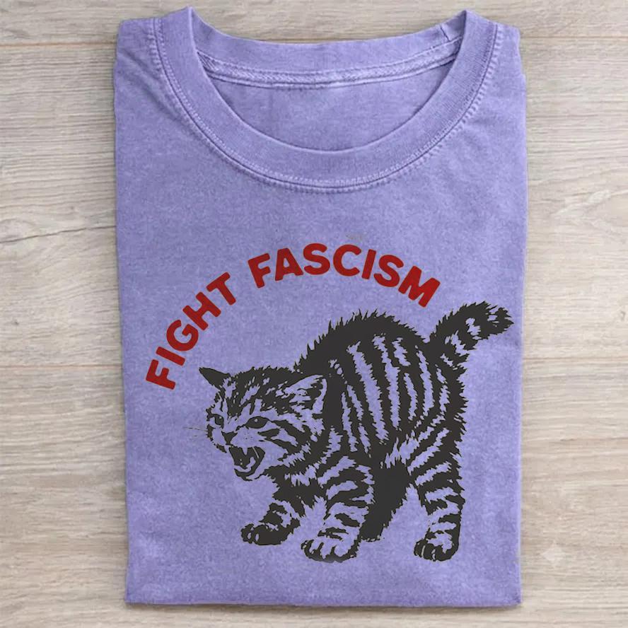 Fight Fascism Tabby Cat T-Shirt – Bold Statement Tee for Activists & Gift Givers This Holiday - MyFaceSocksAU