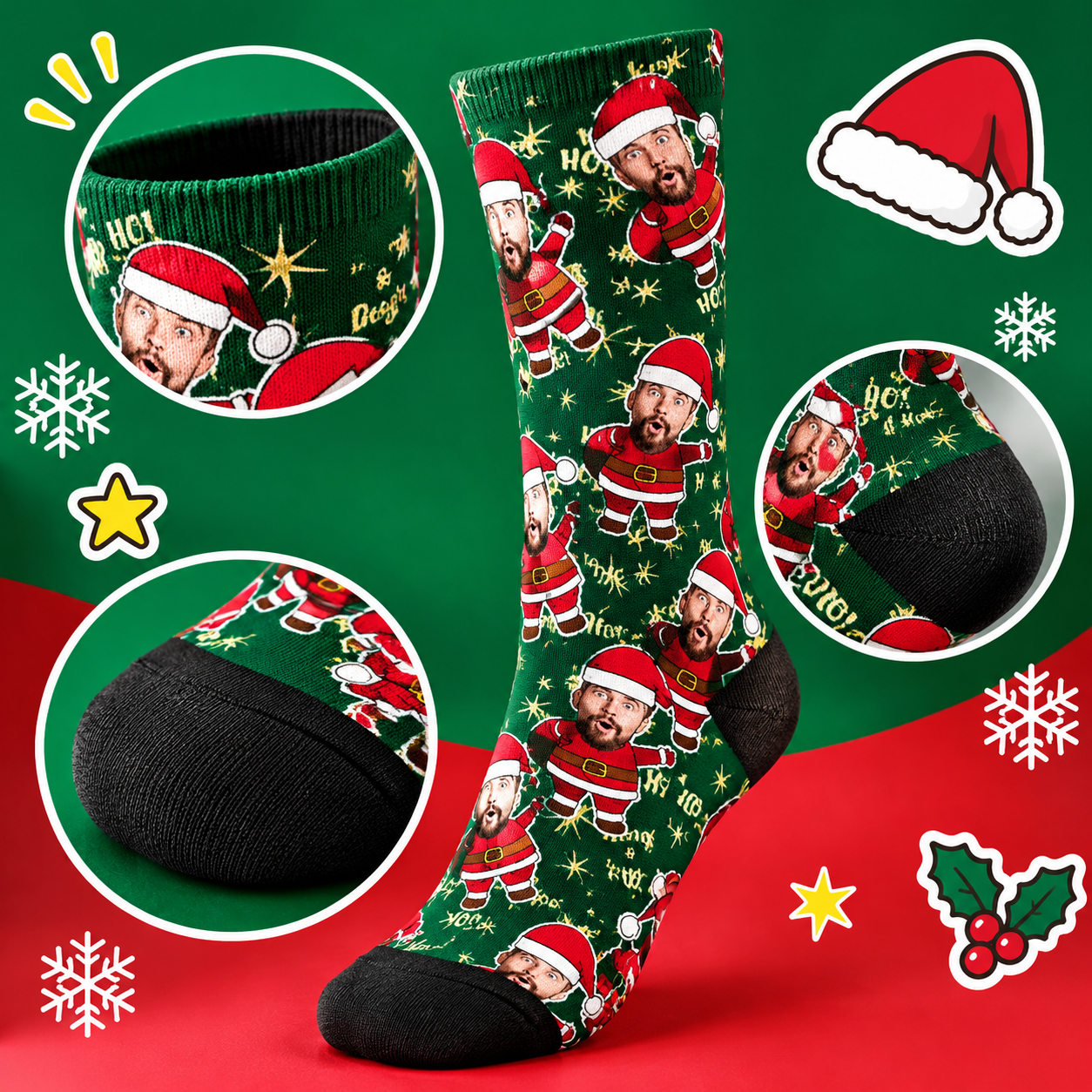 Custom Christmas Socks for Men and Women – Personalized Santa Face Socks Gift for Family, Friends & Holiday Parties - MyFaceSocksAU