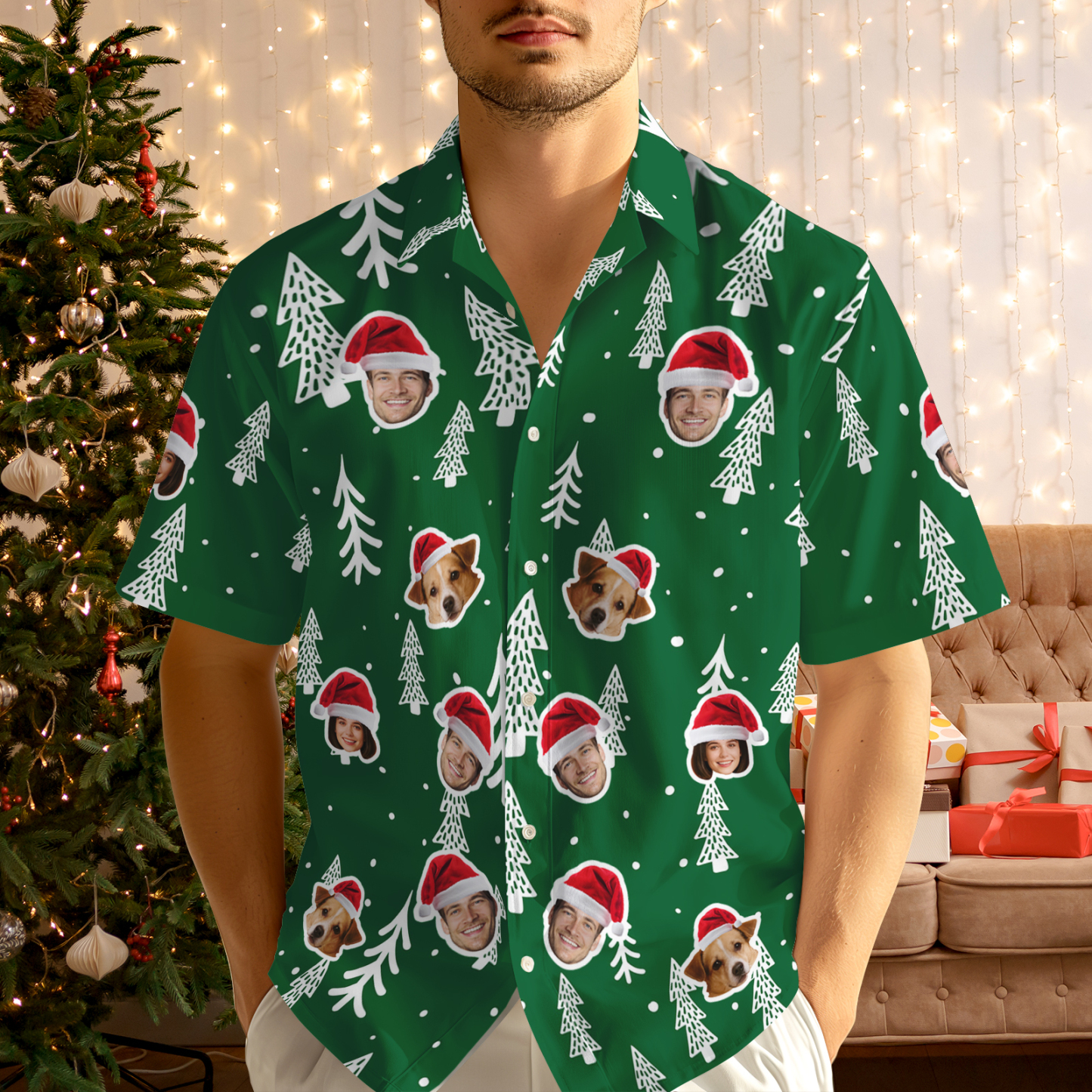 Custom Christmas Hawaiian Shirt Merry Christmas Face Hawaiian Shirt Gift for Family Friends Xmas Gift - MyFaceSocksAU