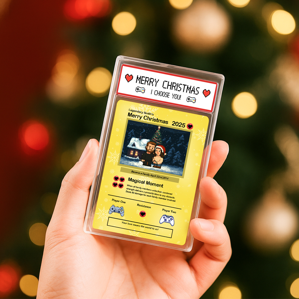Custom Merry Christmas Card Present for Family Turn Your Photo into a Unique Collectible Pixel Man Style Card Xmas Gift - MyFaceSocksAU