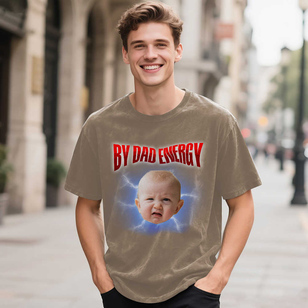 Personalized Photo Vintage T-Shirt Funny Fathers Day Gift for Dad, Retro Washed 90s Graphic Tee Kids Cute Custom Shirt - MyFaceSocksAU