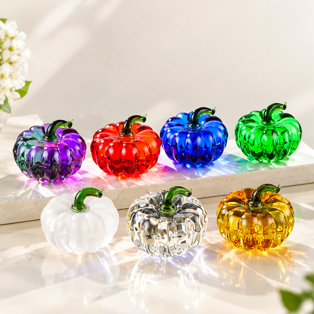 Glass Crystal Pumpkin Figurine Decorative Pumpkin Ornament, Realistic Fruit-Inspired Desk Decor for Home & Office, Halloween Gift - MyFaceSocksAU