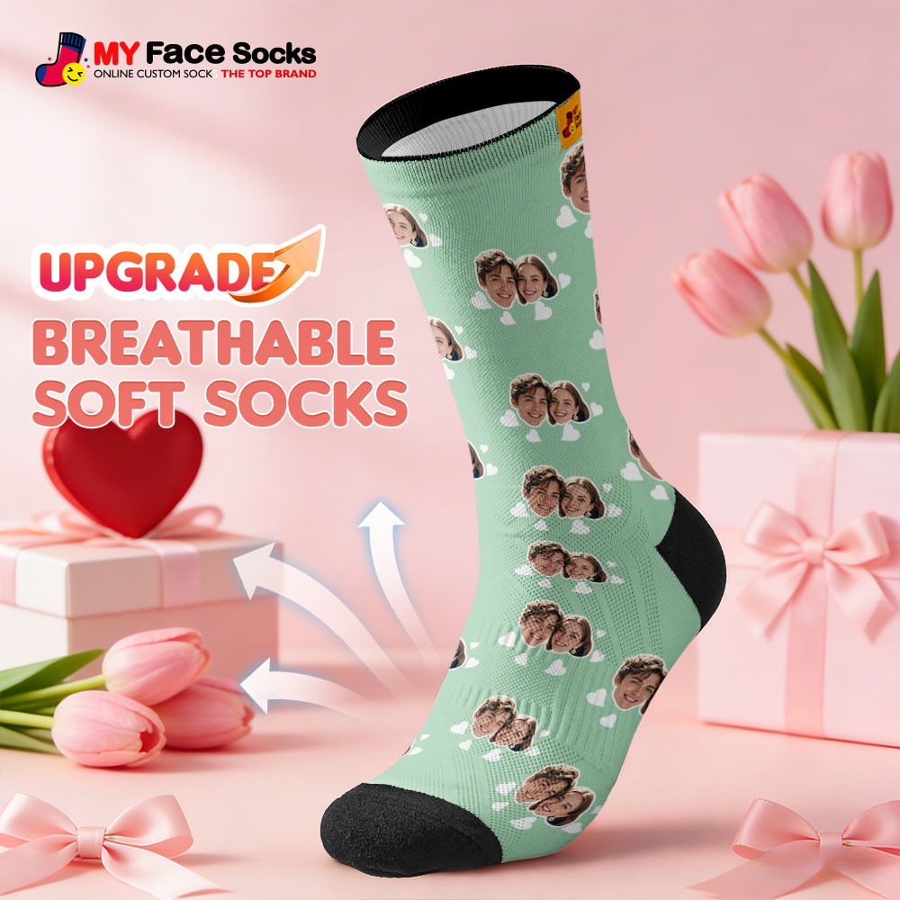 Custom Couple Theme Heart Face Socks Personalized I Love You Couple Valentine Day Socks with Photo Cute Couple Gift - MyFaceSocksAU