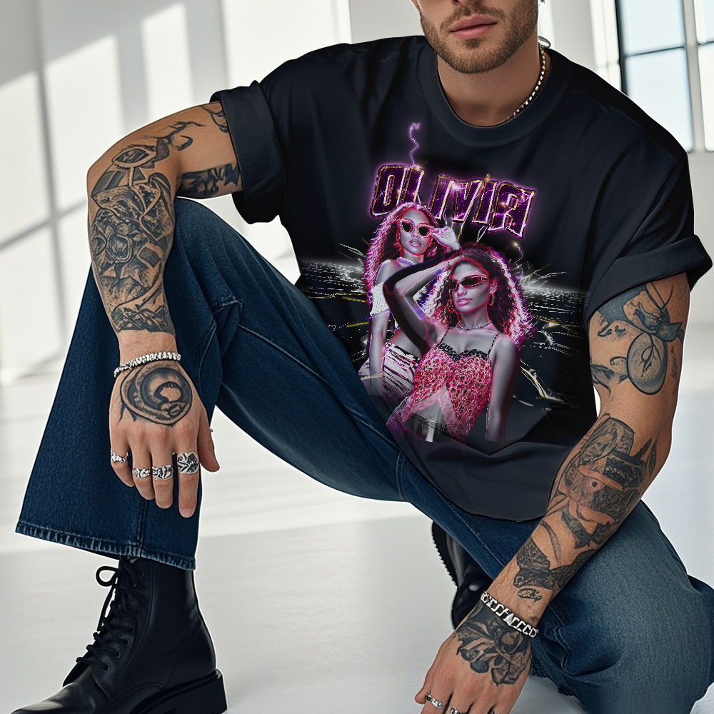 Personalized Retro Fashion Tee Custom Photo Christmas Gift with Vintage Style - MyFaceSocksAU