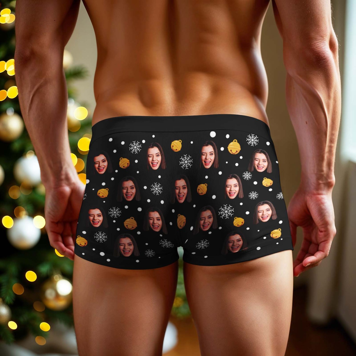 Custom Face Men's Boxer Underwear Snowflake Santa Claus Personalized Photo Funny Men's Boxer Briefs Christmas Gift - MyFaceSocksAU