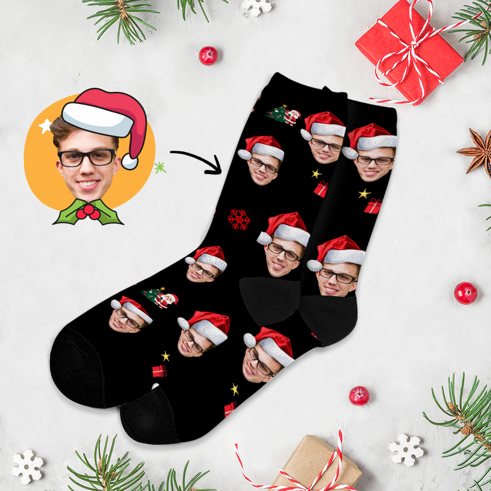 Chrismas Socks,Custom Full Face Photo Socks Personalized Funny Custom Design Best Gift Idea for Xmas Multicolor - MyFaceSocksAU