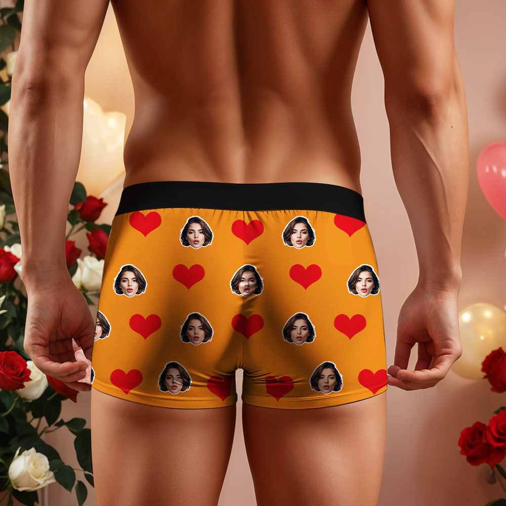 Custom Men's Face Boxer Red Heart Boxers Face Boxer Briefs Personalized Face Boxer Briefs Valentine's Day Underwear Gift - MyFaceSocksAU
