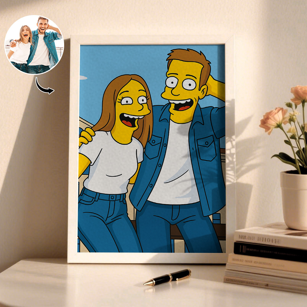 Custom Cartoon Photo Wooden Frame Decorations Romantic Decor Plaque Gifts for Family - MyFaceSocksAU