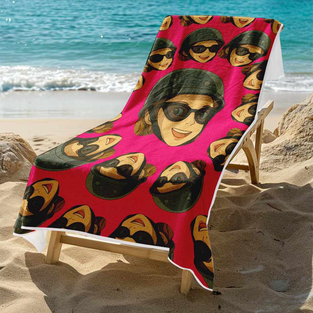 Custom Photo Beach Towel Cartoon Muti-face Colored Beach Towel Summer Funny Gift Idea Yellow Beach Towerl - MyFaceSocksAU
