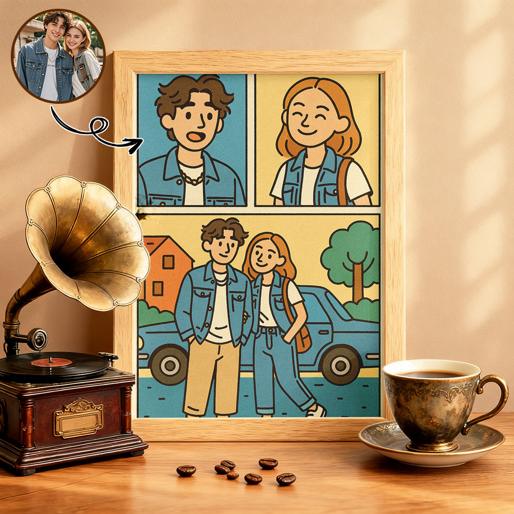 Custom Cartoon Portrait Wall Art Personalized Comic Style Home Decor Gift for Birthday Christmas or Anniversary - MyFaceSocksAU