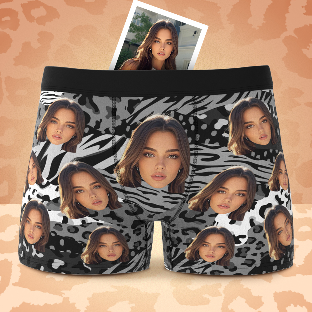 Custom Face Boxer Shorts Men's Face Mixed Patterns Underwear Valentine's Day Gifts White