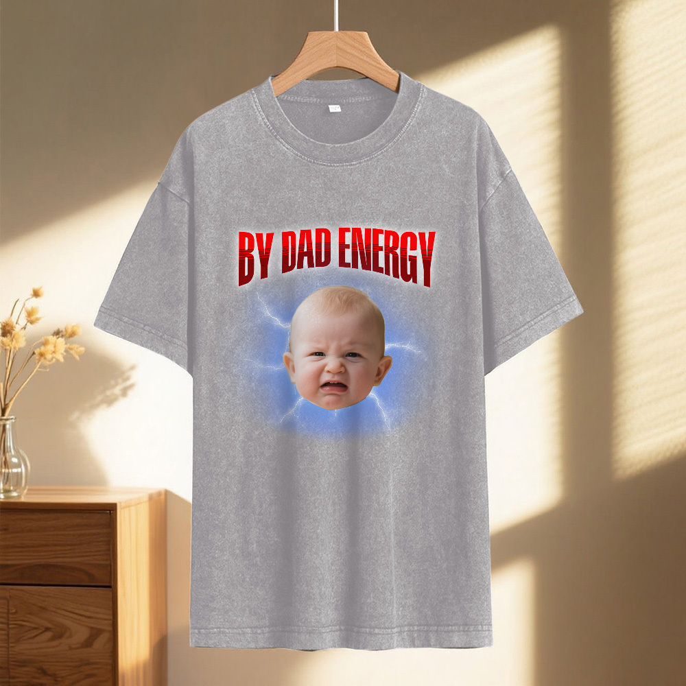Custom Funny Kids Photo and Text T-Shirt for Dad Personalized Vintage Tee Retro Washed 90s Style Fathers Day Gift - MyFaceSocksAU