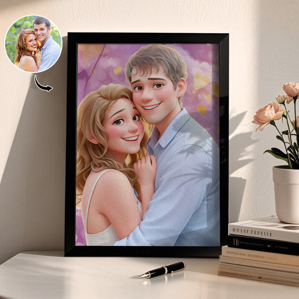 Custom Cartoon Photo Wooden Frame Decorations Romantic Decor Plaque Gifts for Family - MyFaceSocksAU