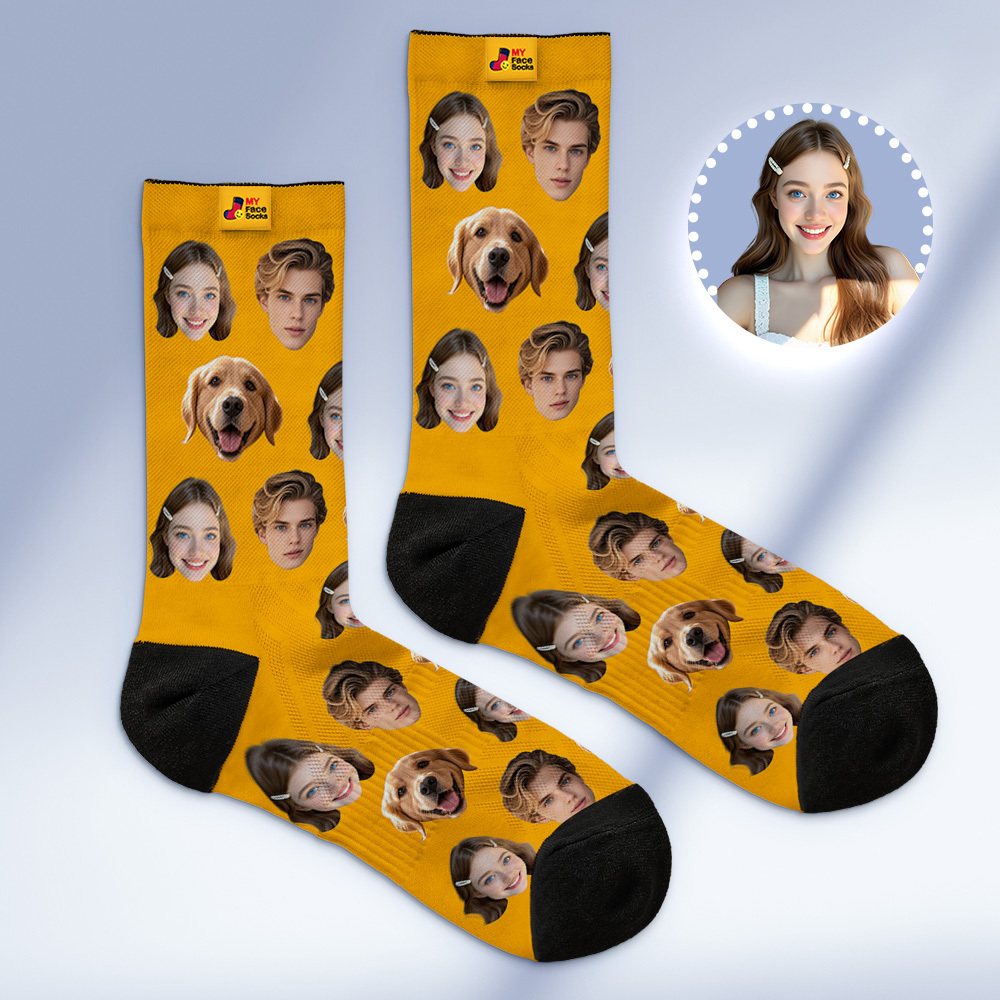 Custom Face Socks Personalized Socks with Faces Photo Orange Funny Gift Photo Family Socks - MyFaceSocksAU