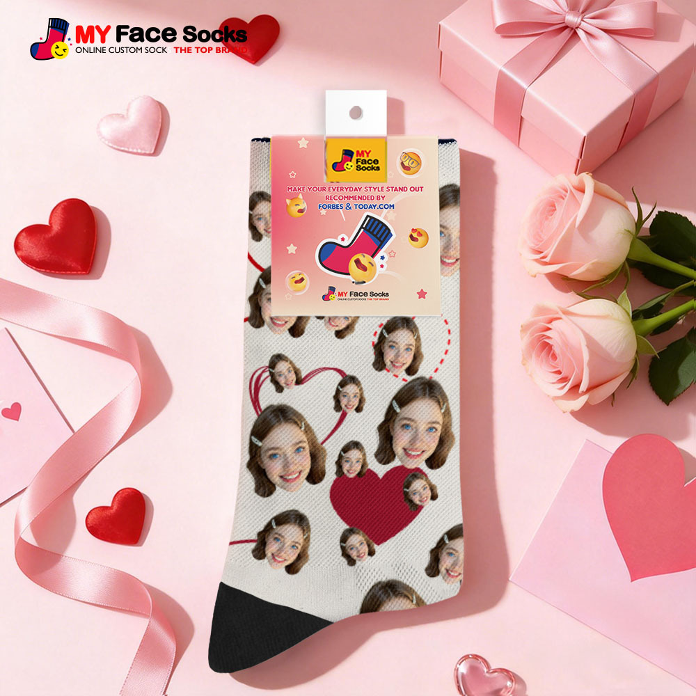 Custom Heart Face Socks Personalized Photo Valentine’s Day Couple Gift - MyFaceSocksAU