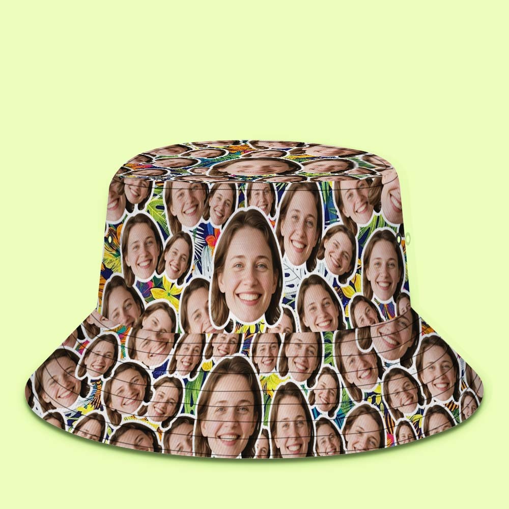 Custom Face Bucket Hat Unisex Face Mash Personalized Outdoor Summer Hats Green and Yellow Color - MyFaceSocksAU