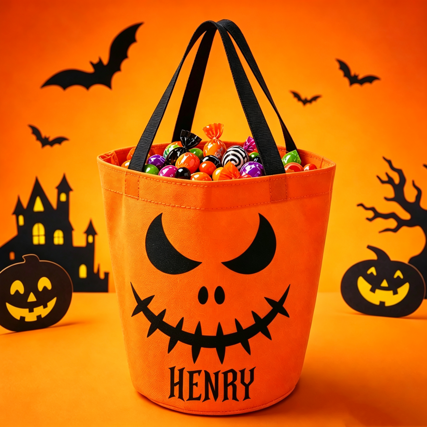 Custom LED Light Bucket Bag - Personalized Halloween Birthday Gifts For Kids - Little Boo Energy Glow Treat Bag for Kids & Trick-or-Treating - MyFaceSocksAU