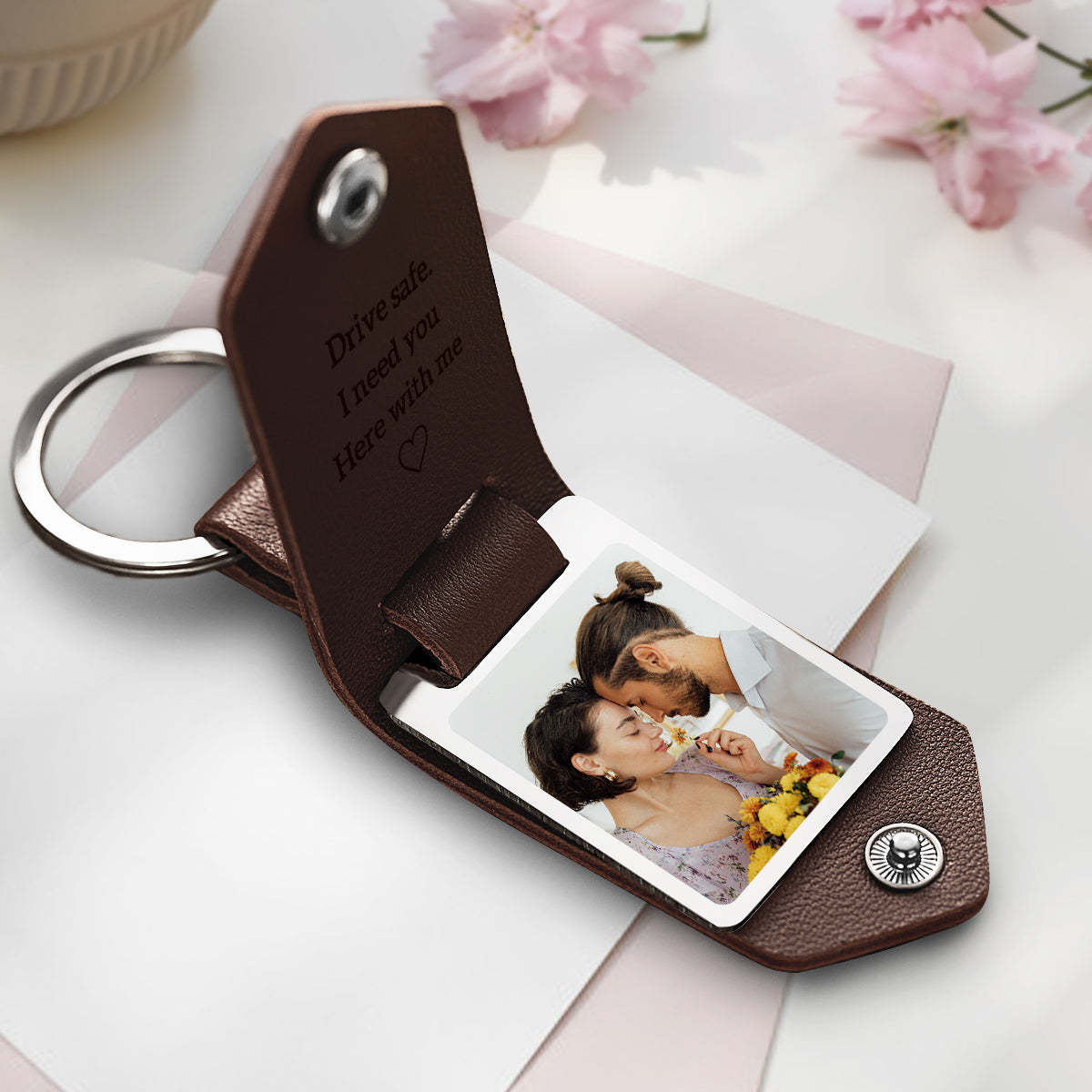 Drive Safe Keychain to My Bro Custom Leather Photo Text Keychain with Engraved Text