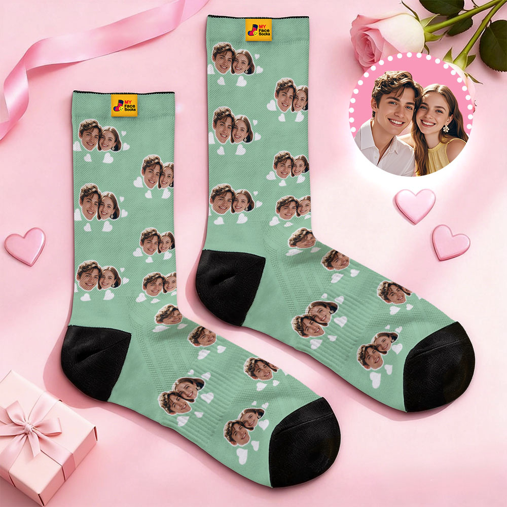 Custom Couple Theme Heart Face Socks Personalized I Love You Couple Valentine Day Socks with Photo Cute Couple Gift - MyFaceSocksAU