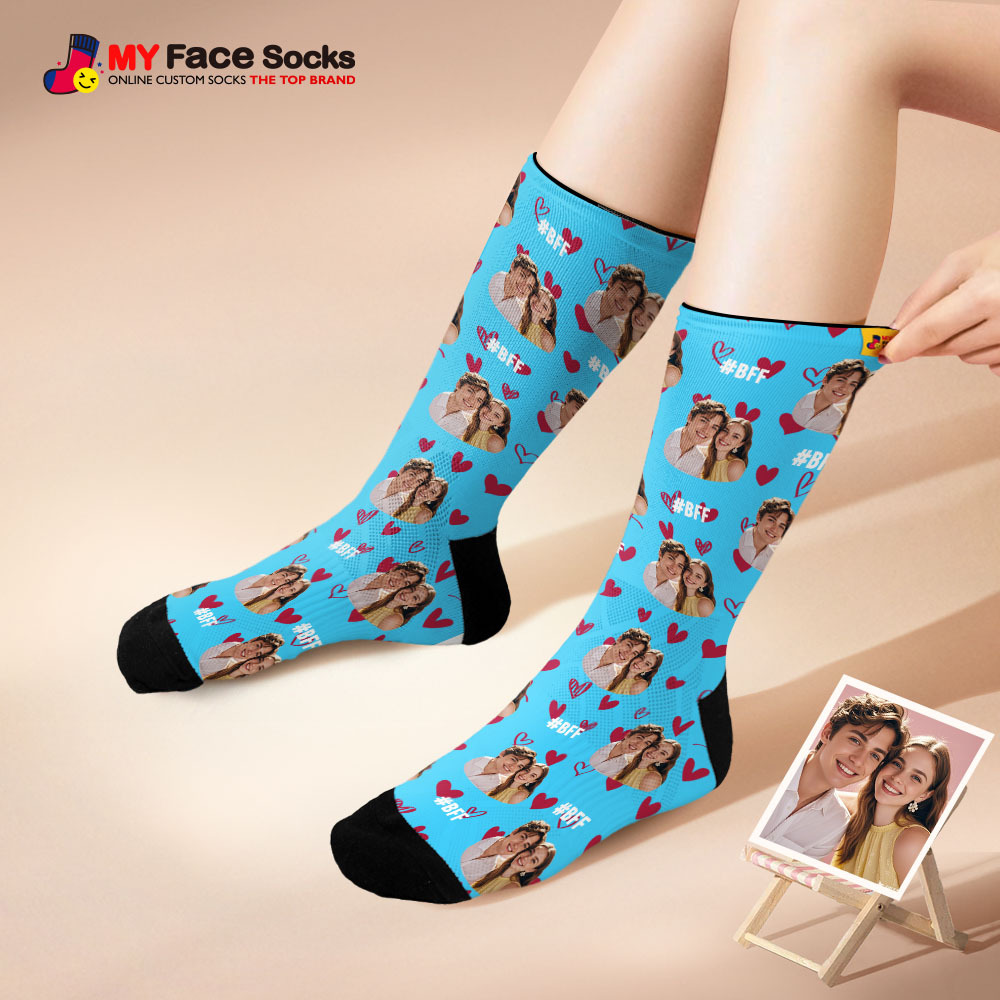 Custom Face Socks #BFF Add Multiple Photos Gift for Besties Personalized Face Socks - MyFaceSocksAU