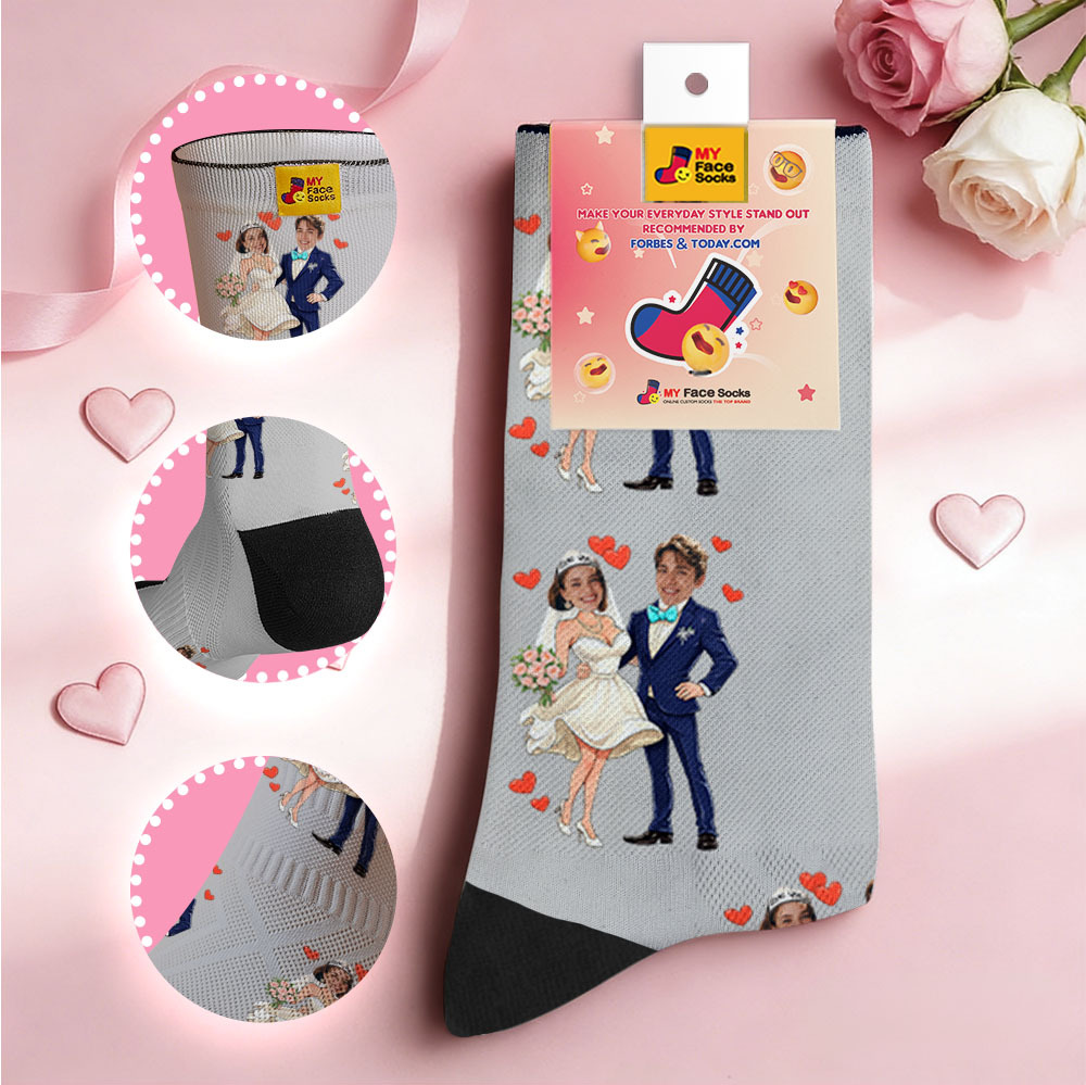 Custom Wedding Theme White Face Socks Personalized I Do Valentine Day Socks with Photo Cute Couple Gift - MyFaceSocksAU