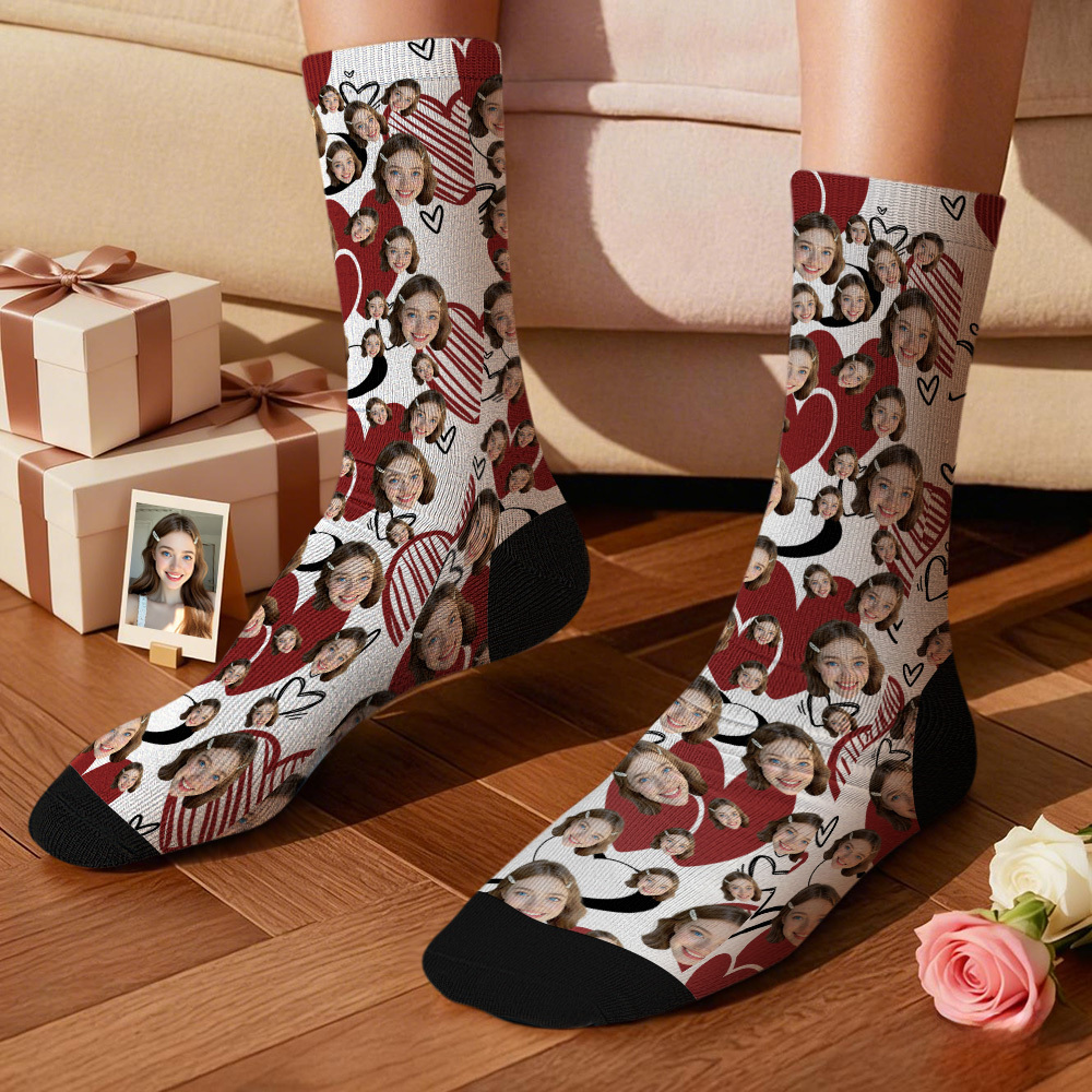 Personalized Face Heart Socks Personalized Funny Vlaentine Face Socks Gift - MyFaceSocksAU