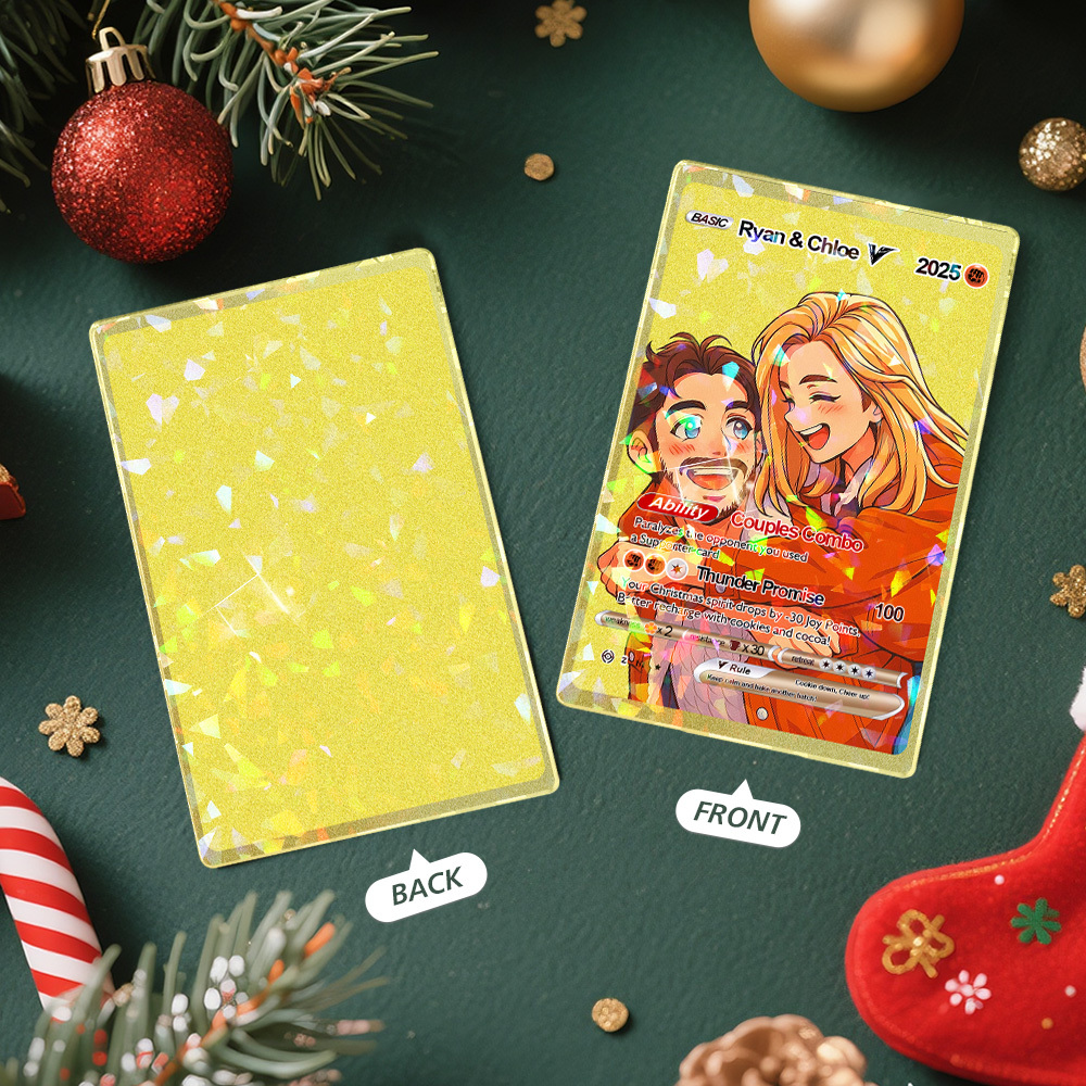 Custom Christmas Golden Card  Anime Style Mini Collectible Sparkling Gift for Him Her or Friends - MyFaceSocksAU