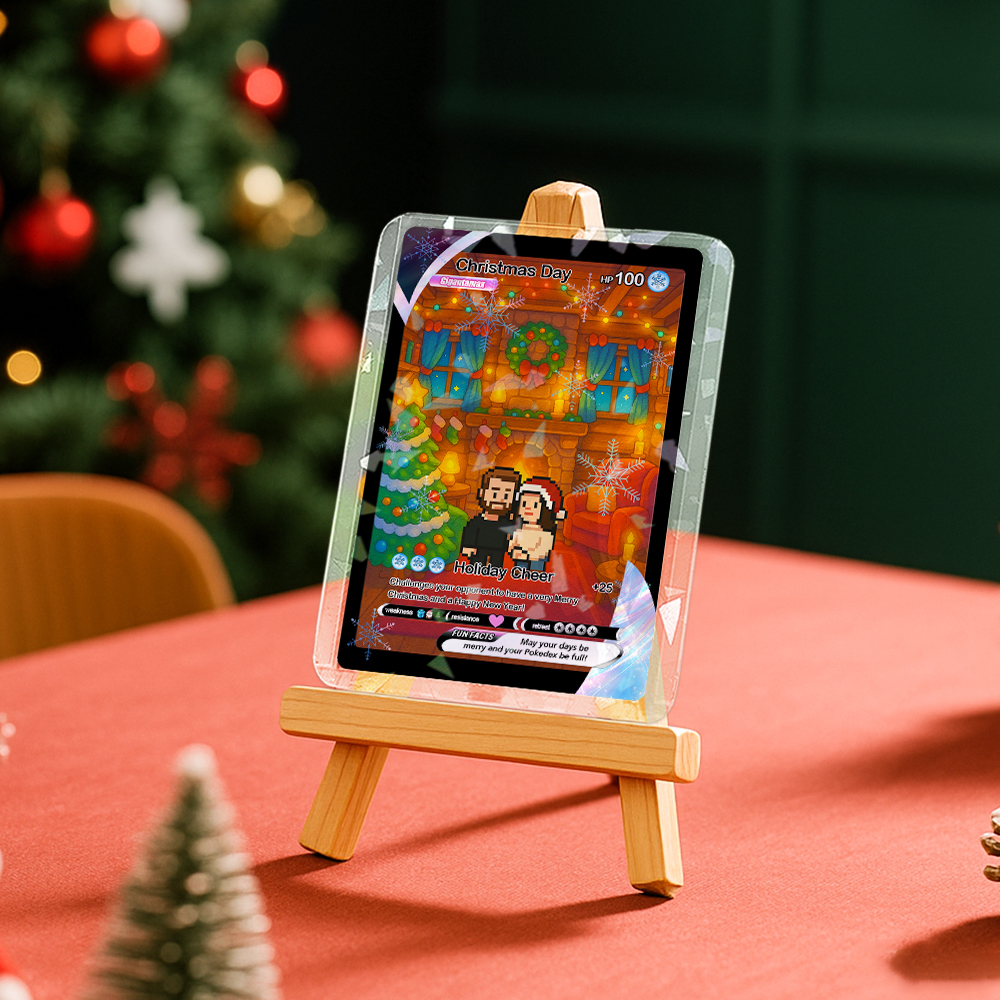 Custom Merry Christmas Card Present for Family Turn Your Photo into a Unique Collectible Pixel Man Style Card Xmas Gift - MyFaceSocksAU