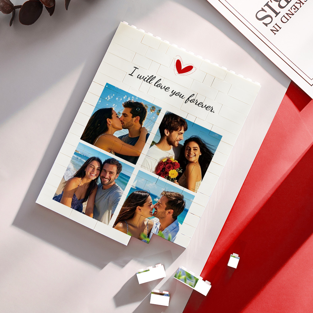 Custom Four Photo & Text Building Block Puzzle Custom Couple Building Bricks with Names  Valentines Day Gift for Him or Her - MyFaceSocksAU