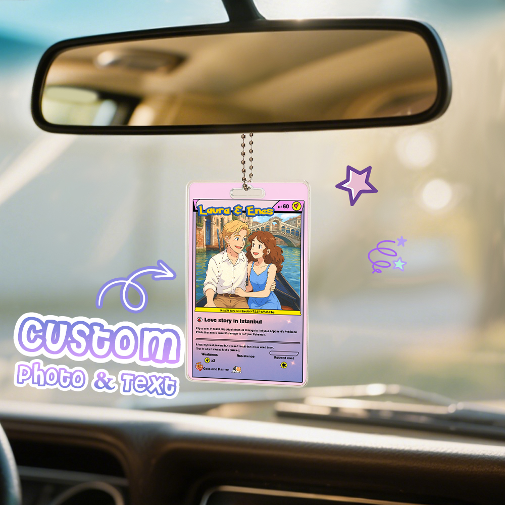 Custom Poke Car Ornament Personalized Cartoon Photo Hanging Decoration for Car Rearview Mirror Couple Gift - MyFaceSocksAU