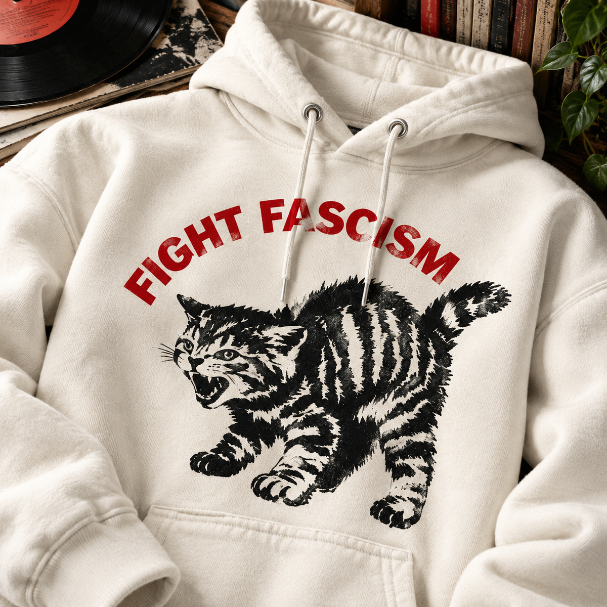 Fight Fascism Tabby Cat T-Shirt – Bold Statement Tee for Activists & Gift Givers This Holiday