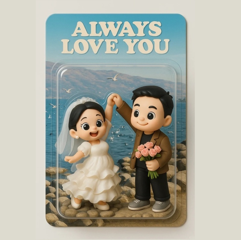 Full Body Custom 3D Effect Action Figure Pack Packaging Toy Box Style Art Gift Personalized Acrylic Fridge Magnets Couple's Gifts Wedding Gifts - MyFaceSocksAU