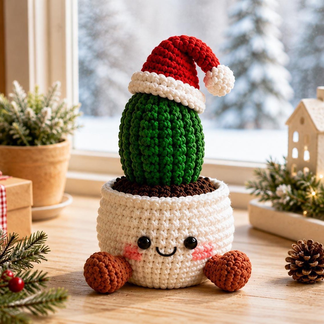Crochet Christmas Plant Pot Cover – Handmade Holiday Decor for Home & Office - MyFaceSocksAU