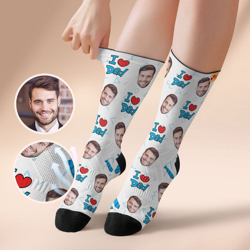 Custom Best Dad Ever Blue Photo Print Socks Colorful  Dad Socks Personalized Custom Design Best Fathers Day Gift - MyFaceSocksAU