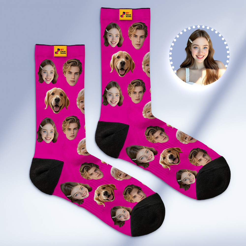Custom Face Socks Personalized Socks with Faces Photo Dark Blue Funny Gift Photo Family Socks - MyFaceSocksAU