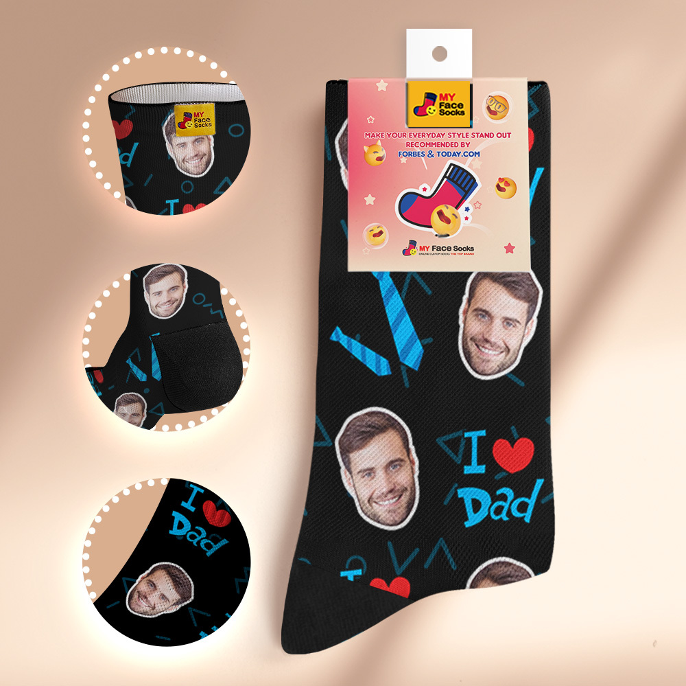 Custom Best Dad Ever Blue Photo Print Socks Colorful  Dad Socks Personalized Custom Design Best Fathers Day Gift - MyFaceSocksAU