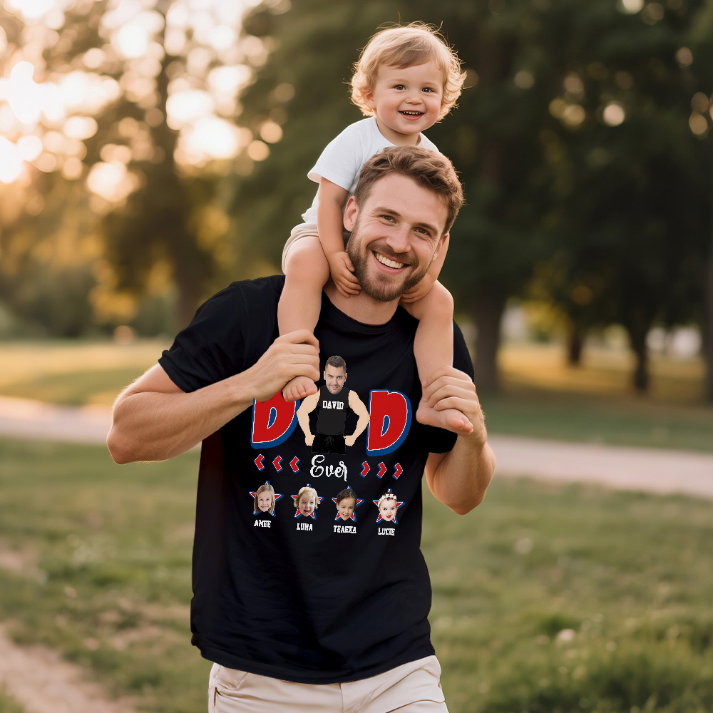 Personalized Muscle Dad Shirt Father's Day Shirt Custom Photo Tshirt Gift Happy Fathers Day Gift - MyFaceSocksAU
