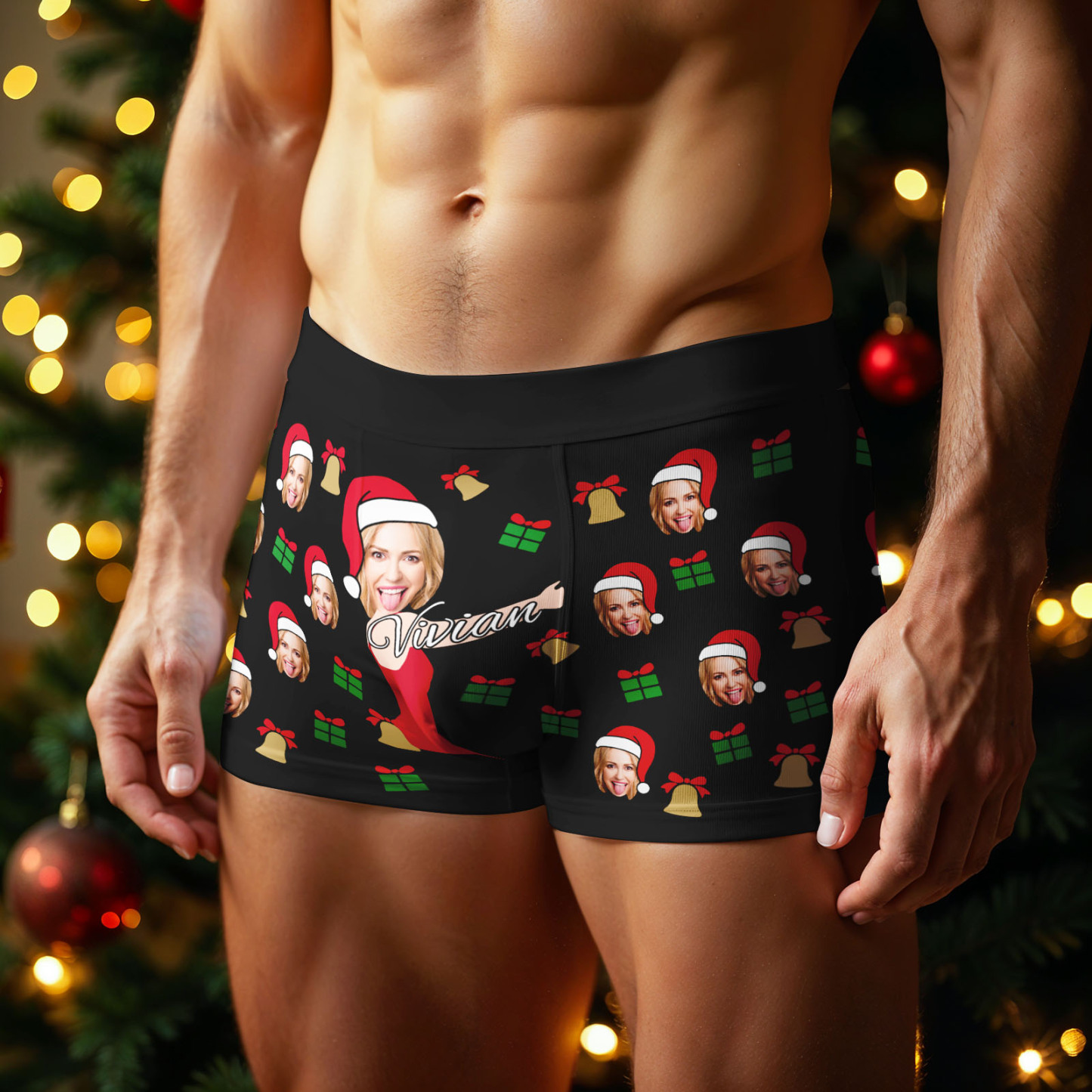Custom Face Men's Boxer Underwear Colorful Lights Boxer Personalized Photo Funny Men's Boxer Briefs Christmas Gift - MyFaceSocksAU