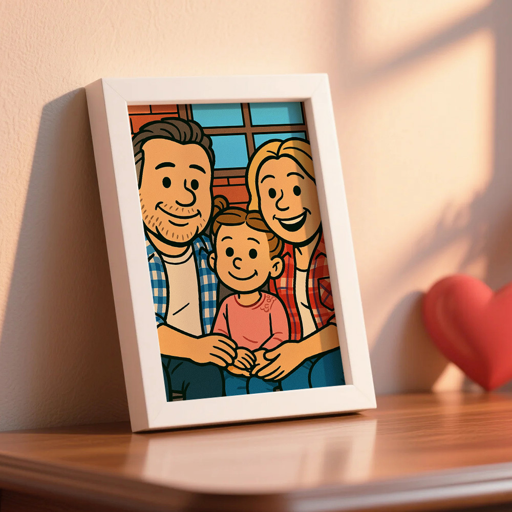 Custom Cartoon Photo Wooden Frame Decorations Romantic Decor Plaque Gifts for Family - MyFaceSocksAU
