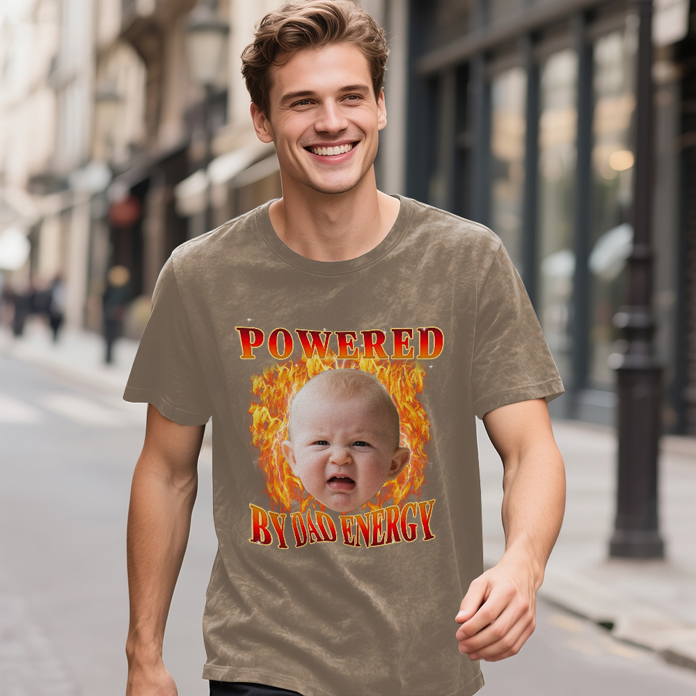 Personalized Photo Vintage T-Shirt Funny Fathers Day Gift for Dad, Retro Washed 90s Graphic Tee Kids Cute Custom Shirt - MyFaceSocksAU