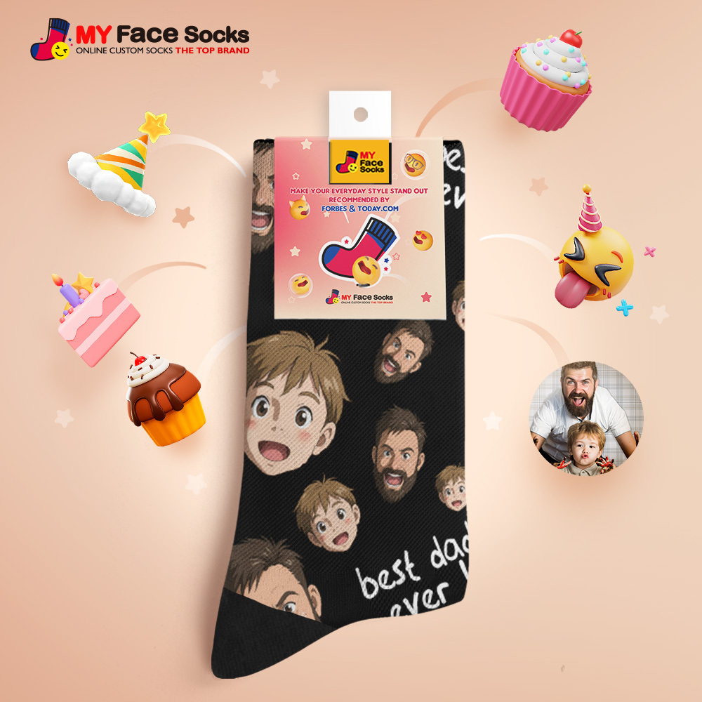 Custom Cartoon Dad Photo Print Socks Colorful Pink Socks Personalized Custom Design Best Fathers Day Gift - MyFaceSocksAU
